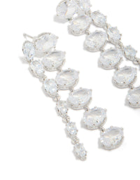 Captivating silver cubic zirconia oval layered drop earrings with light cyan close up view - link has visual effect only