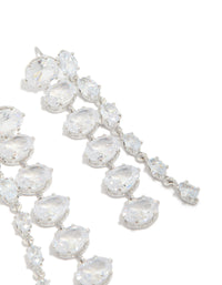 Stunning silver cubic zirconia oval layered drop earrings in light cyan post detail view - link has visual effect only