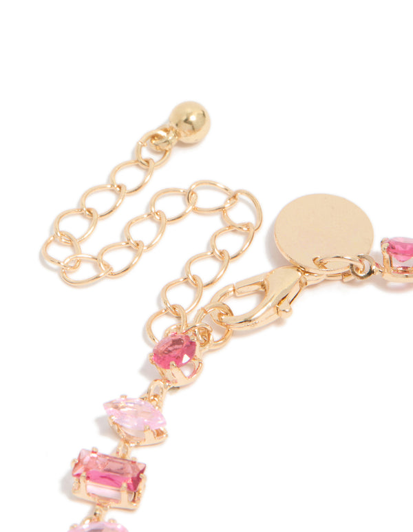 Gold Light & Hot Pink Cubic Zirconia Dainty Bracelet