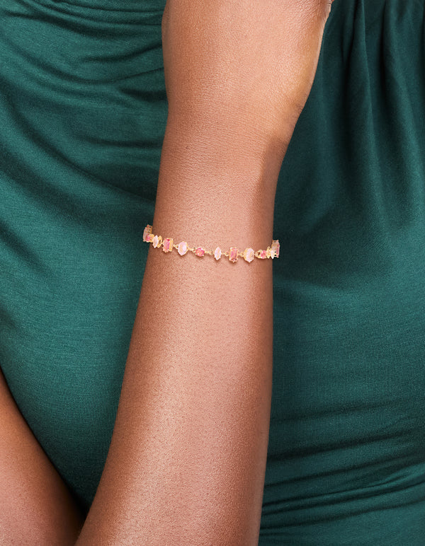 Gold Light & Hot Pink Cubic Zirconia Dainty Bracelet