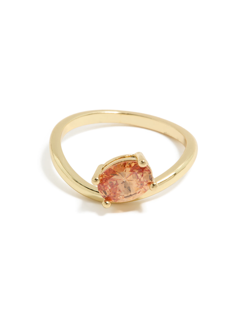 Designed with gold plated peach cubic zirconia ring in solitaire cut side detail view