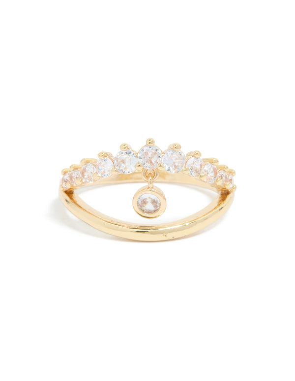 Beautiful gold plated cubic zirconia split charm ring front view