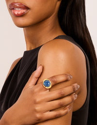 Gold Plated Oversized Blue Jewel Ring - link has visual effect only