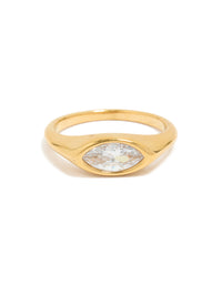 Waterproof Gold Plated Stainless Steel Lovely Cubic Zirconia Signet Ring - link has visual effect only