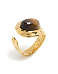 Waterproof Gold Plated Stainless Steel Brown Marble  Oval Ring - link has visual effect only