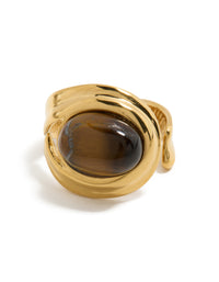 Waterproof Gold Plated Stainless Steel Brown Marble  Oval Ring - link has visual effect only