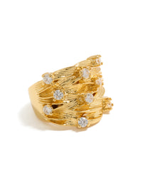 Gold Plated Chunky Lined Ring - link has visual effect only