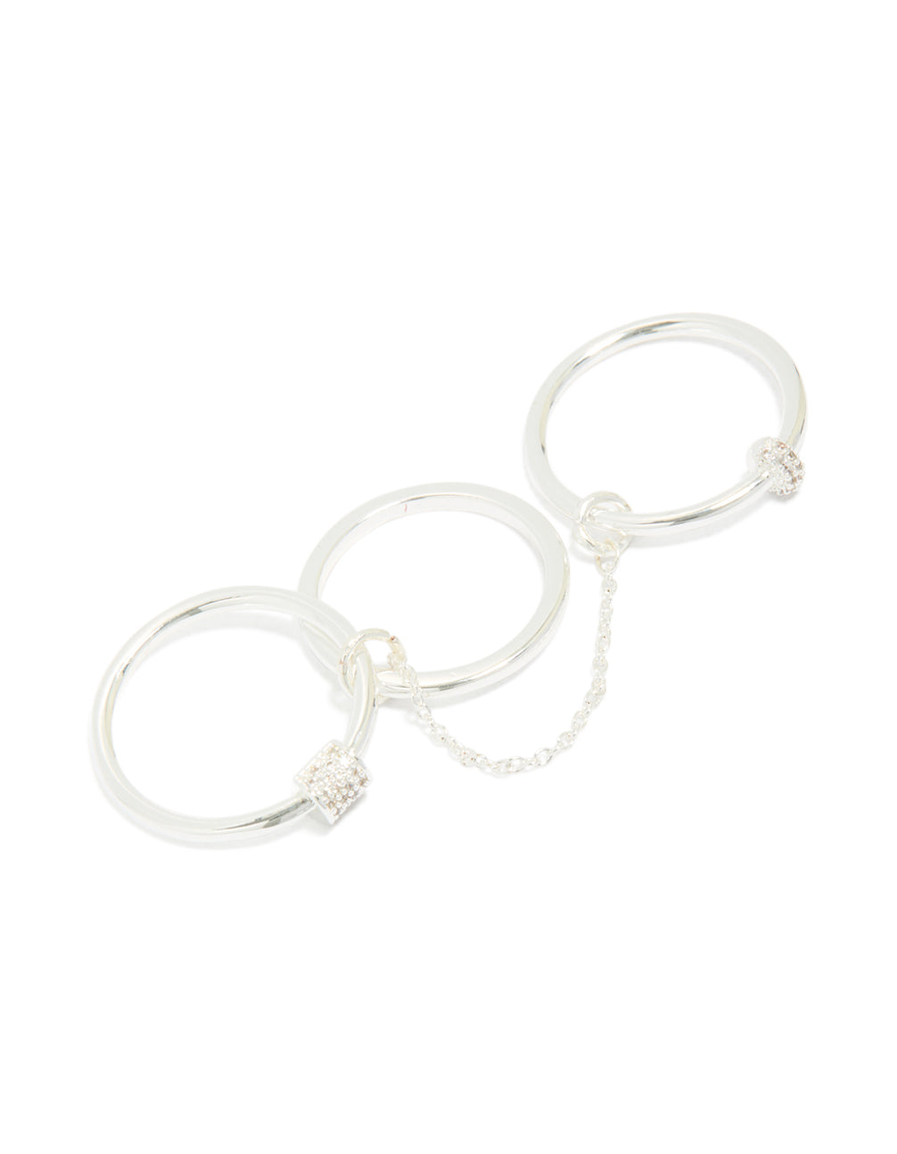 Crafted from silver plated cubic zirconia loop linked stacking ring set with crystal front view