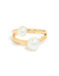 This waterproof gold plated stainless steel pearls split band ring features accents side detail view - link has visual effect only