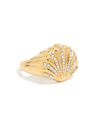 Featuring a waterproof gold plated stainless steel shell large ring with ocean-inspired in chunky style side detail view - link has visual effect only