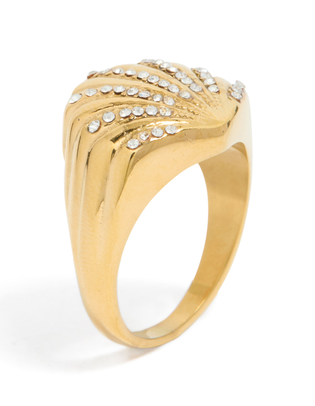 Designed with waterproof gold plated stainless steel shell large ring featuring ocean-inspired in chunky style close up view