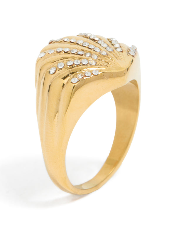 Designed with waterproof gold plated stainless steel shell large ring featuring ocean-inspired in chunky style close up view