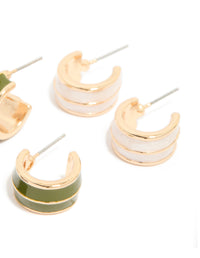 Gold Blue &  Green Enamel Small Hoop Earrings 3-Pack - link has visual effect only