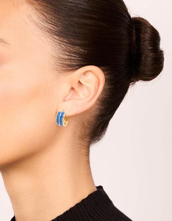 Gold Blue &  Green Enamel Small Hoop Earrings 3-Pack