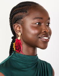 Gold Hot Pink & Yellow Feather Drop Earrings - link has visual effect only