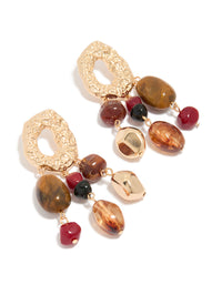 Discover stunning irregular beaded drop earrings featuring charm accents in statement style with multicolored stones front view - link has visual effect only