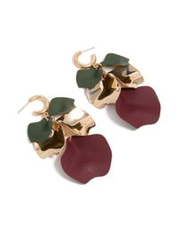 Gold Green & Purple Five Petal Drop Earrings - link has visual effect only