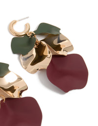 Gold Green & Purple Five Petal Drop Earrings - link has visual effect only