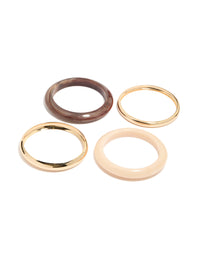 Beautifully crafted gold and acrylic bangles 4-pack in brown and beige front view - link has visual effect only