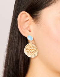 Gold Blue Circle & Swirl Drop Earrings - link has visual effect only