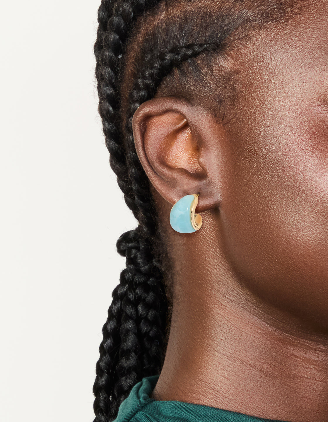 Discover gold blue and brown enamel bubble hoop earrings in a 3-pack with front view