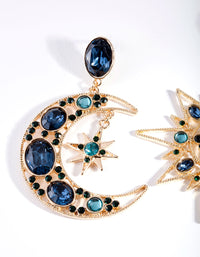Gold Blue Statement Celestial Earrings - link has visual effect only