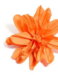 Crafted from orange paper with flower petal these statement floral earrings close up view - link has visual effect only