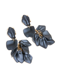 Navy Blue Coated Metal Flower Petal Drop Earrings - link has visual effect only
