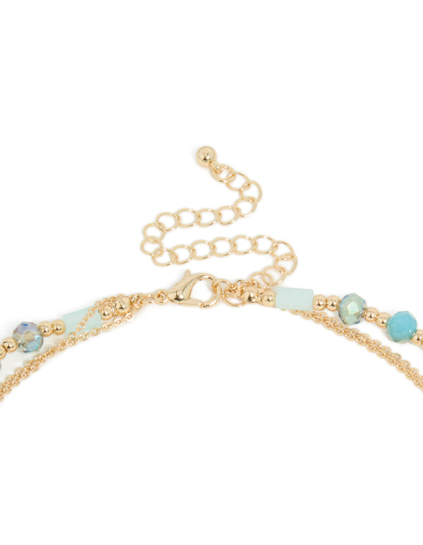 Gold Tassel & Blue Beaded Layered Necklace
