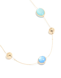 Gold Long Blue Beaded Necklace - link has visual effect only