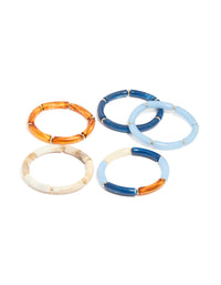 Gold Long Blue & Orange Acrylic Stretch Bracelets 5-Pack - link has visual effect only