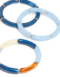 Gold Long Blue & Orange Acrylic Stretch Bracelets 5-Pack - link has visual effect only