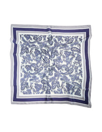 Elegant white and blue fabric scarf featuring paisley print in royal blue, front view - link has visual effect only