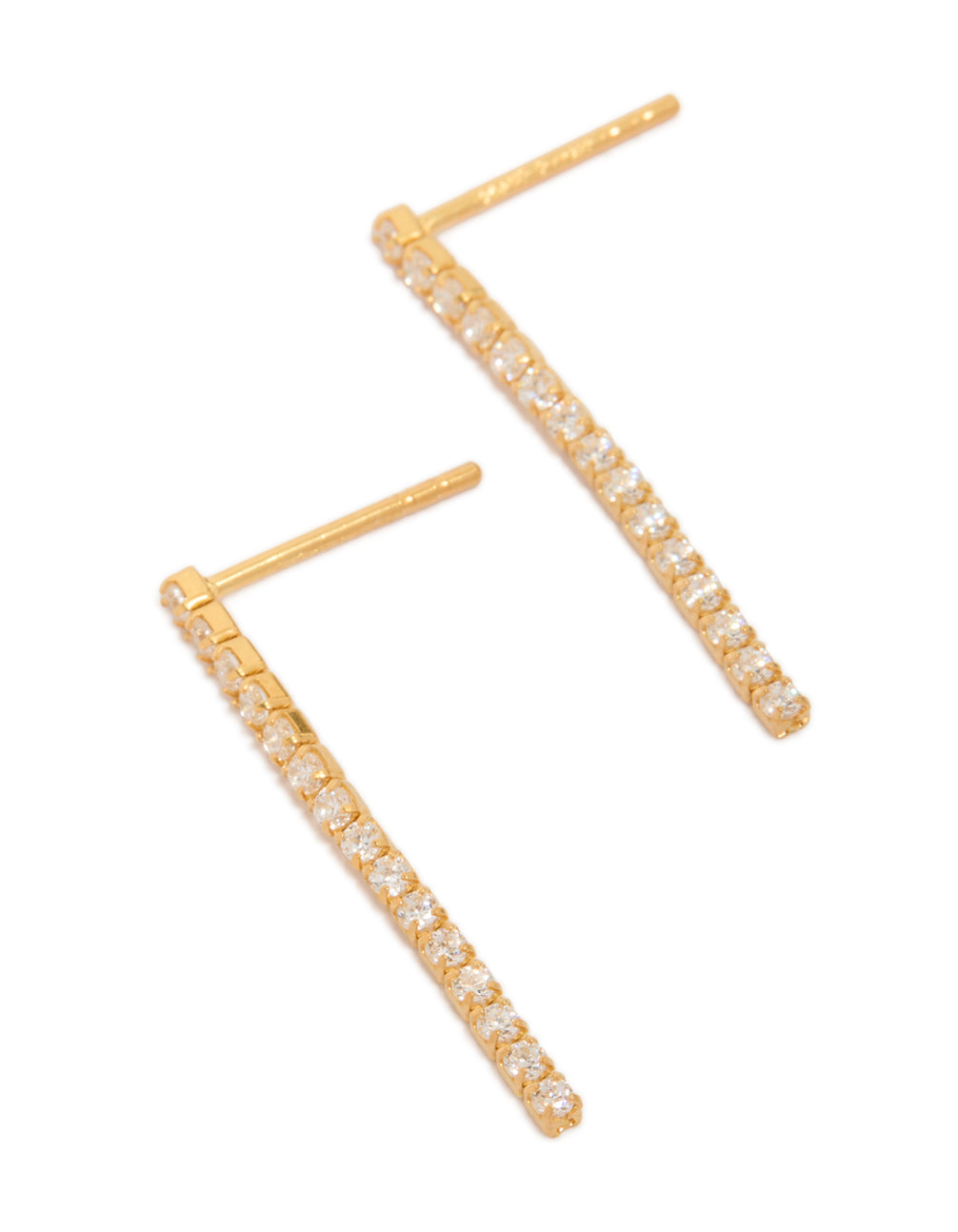Showcasing drop earrings in gold plated sterling silver with cubic zirconia front view