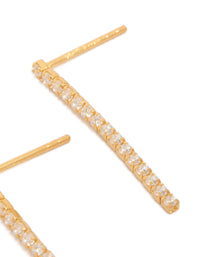 Stunning drop earrings in gold plated sterling silver with cubic zirconia post detail view - link has visual effect only