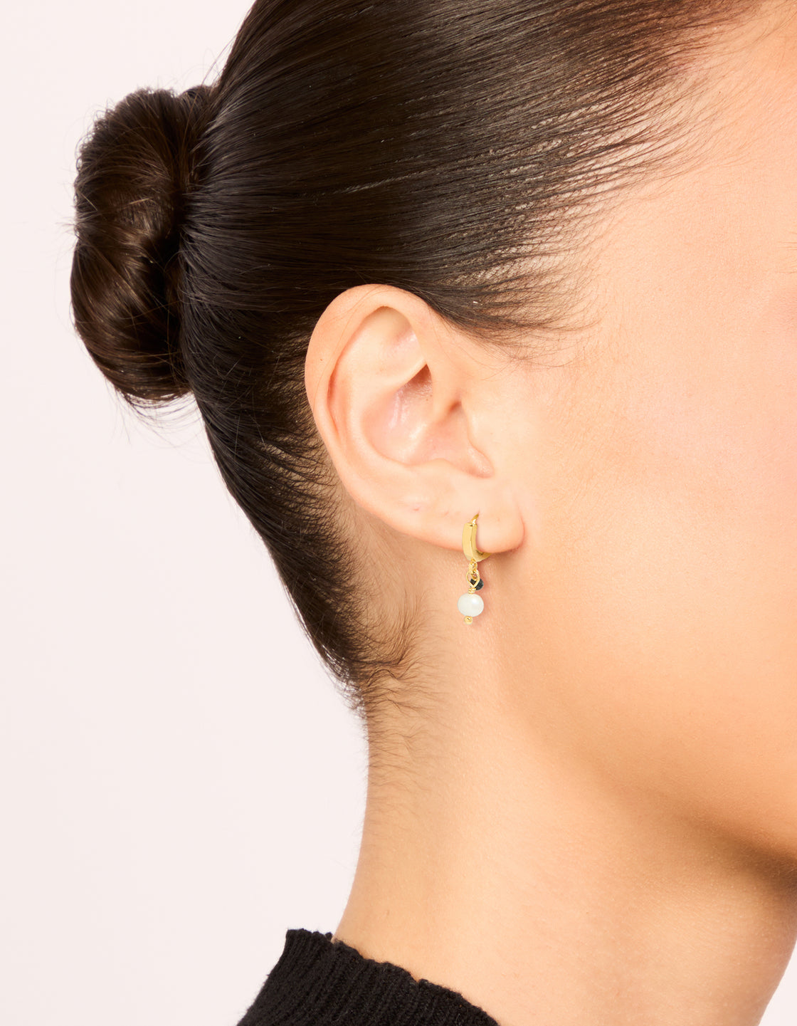Gold Plated Sterling Silver & Pearl Drop Huggie Earrings