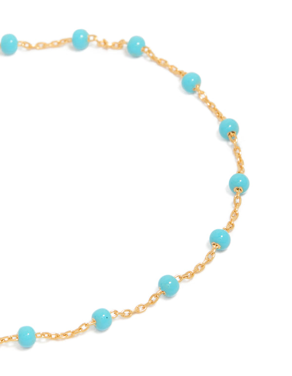 Gold Plated Sterling Silver Blue  Enamel Station Beaded Bracelet