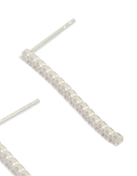Featuring sterling silver cubic zirconia drop earrings design in clear stone post detail view - link has visual effect only
