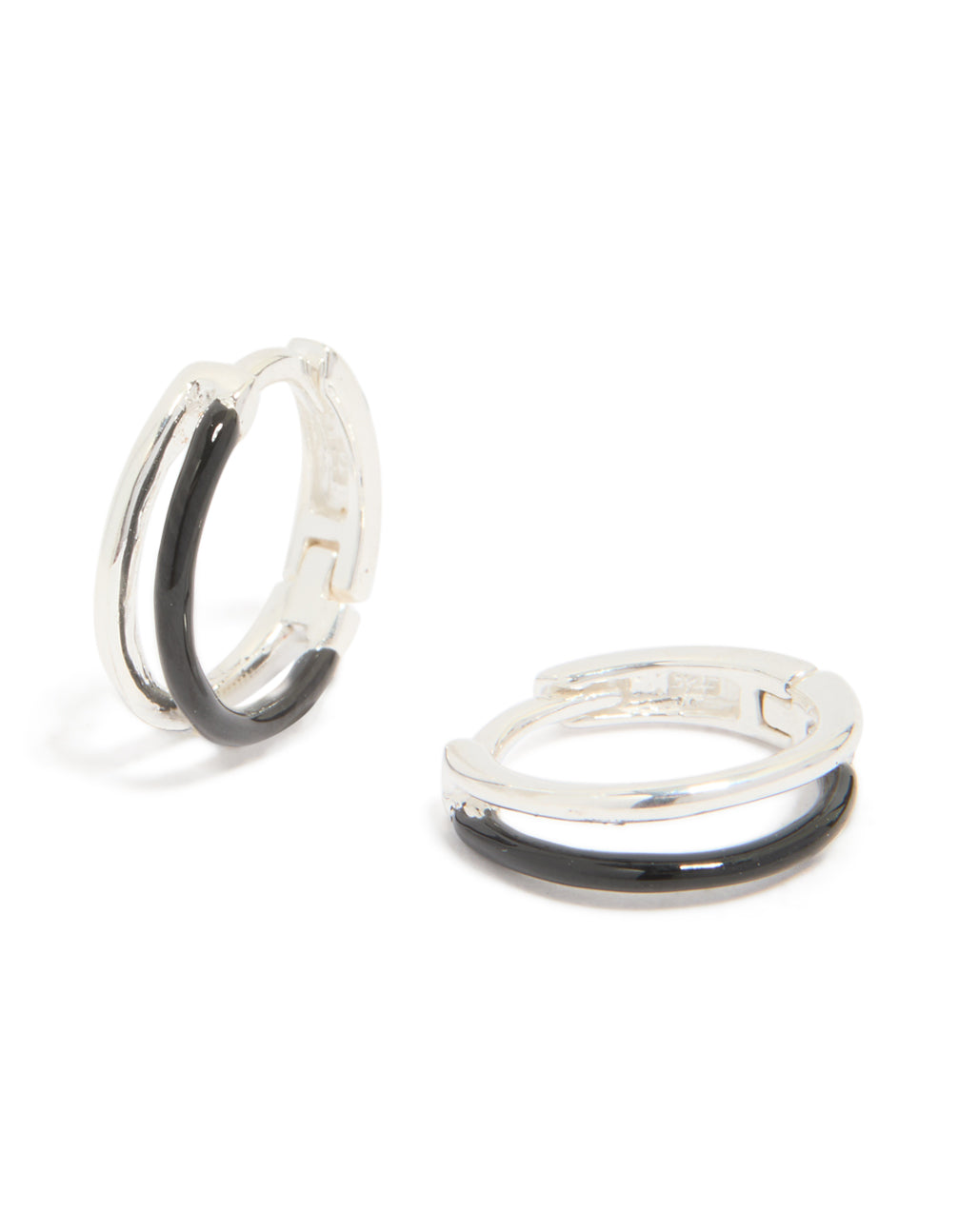Discover statement hoop earrings crafted from sterling silver with black enamel accents front view