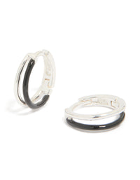 Discover statement hoop earrings crafted from sterling silver with black enamel accents front view - link has visual effect only
