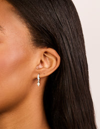 Sterling Silver Pearl & Black Stone Drop Huggie Earrings - link has visual effect only