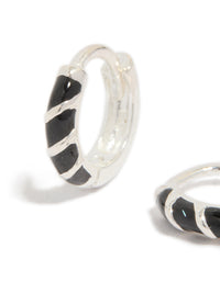 Sterling Silver Black Striped Enamel Huggie Earrings - link has visual effect only