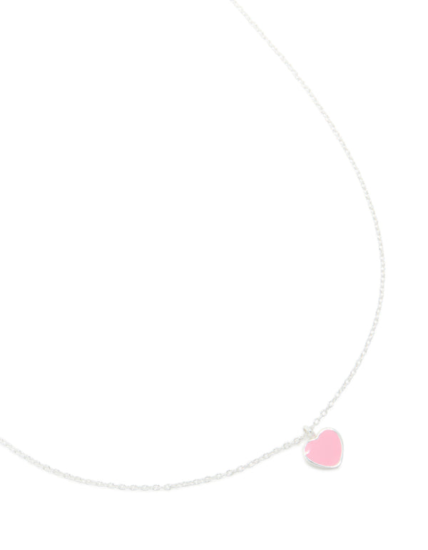Sterling Silver Pink Enamel Heart Pendant Necklace