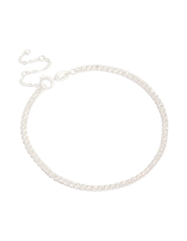 Elegant sterling silver tennis bracelet featuring cubic zirconia stones front view