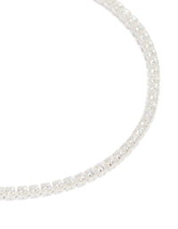 Beautiful sterling silver tennis bracelet with cubic zirconia stones close up view - link has visual effect only