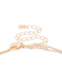 Displaying rose gold plated double layered necklace with cubic zirconia and pearl clasp detail view - link has visual effect only