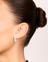 Silver Plated Cubic Zirconia Medium Leaf Hoop Earrings - link has visual effect only