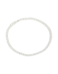 Showcasing a silver plated cubic zirconia small square tennis bracelet with glitter accents front view - link has visual effect only