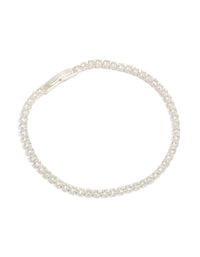 Showcasing a silver plated cubic zirconia small square tennis bracelet with glitter accents front view - link has visual effect only