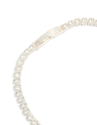 Designed with silver plated cubic zirconia small square tennis bracelet featuring glitter closure detail view - link has visual effect only